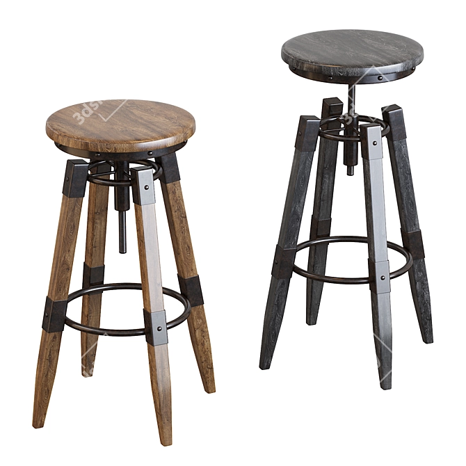 Industrial Vintage Metal Bar Stool 3D model image 2