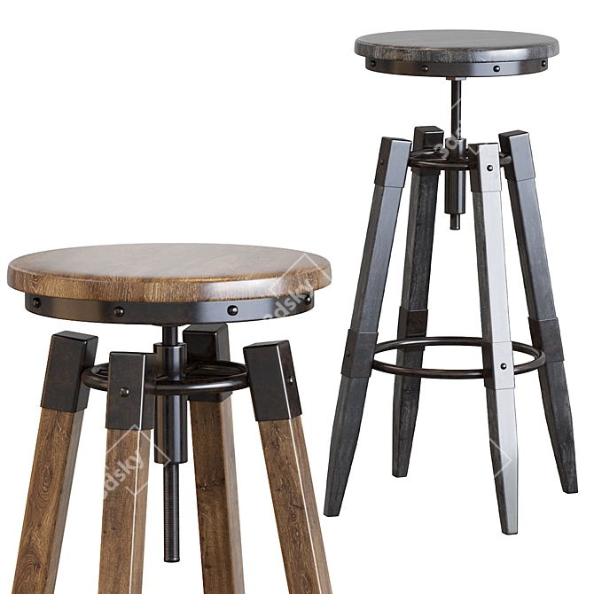 Industrial Vintage Metal Bar Stool 3D model image 3