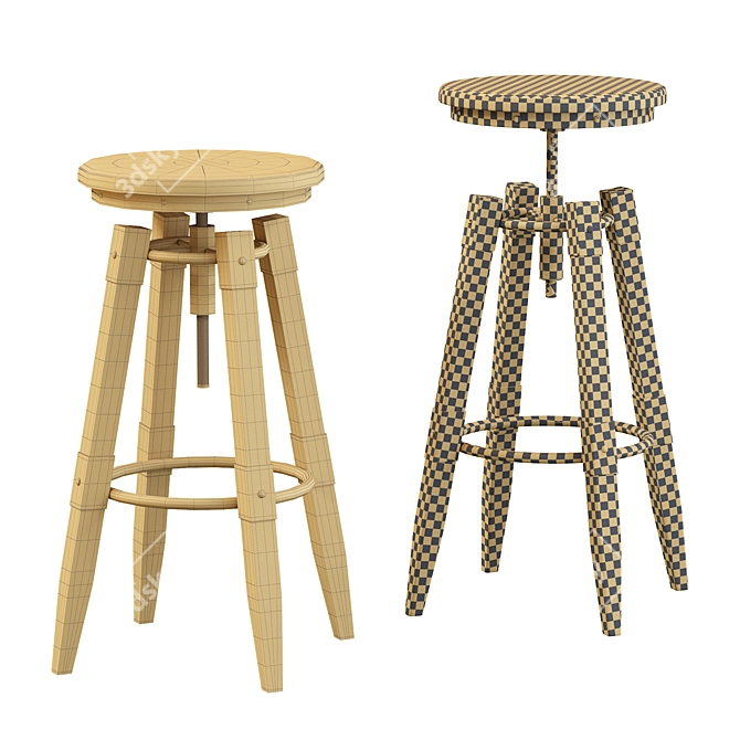 Industrial Vintage Metal Bar Stool 3D model image 4