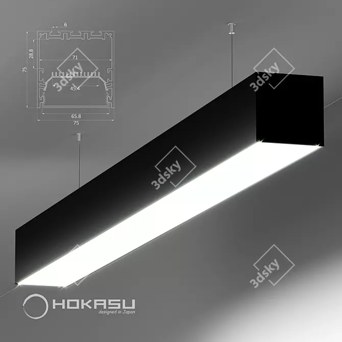 Sleek Black Linear Lamp by HOKASU 3D model image 1