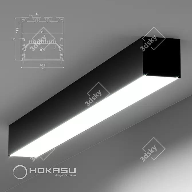 Sleek Black Surface-Mounted Linear Lamp 3D model image 1