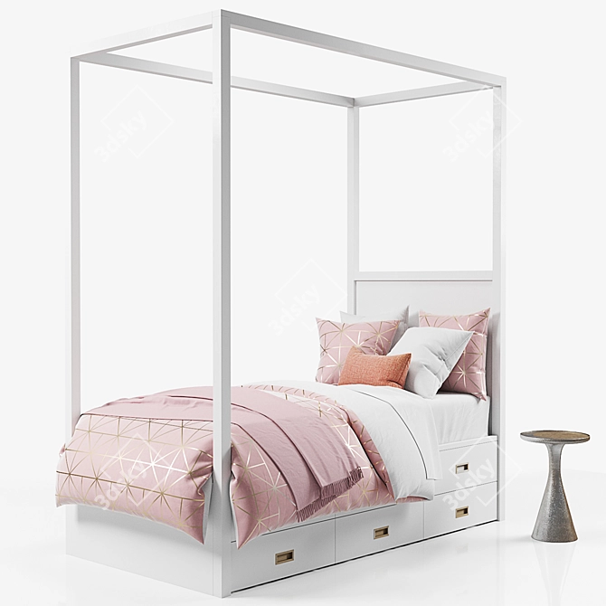 Elegant Avalon Canopy Bed: Stylish Trundle Option 3D model image 1