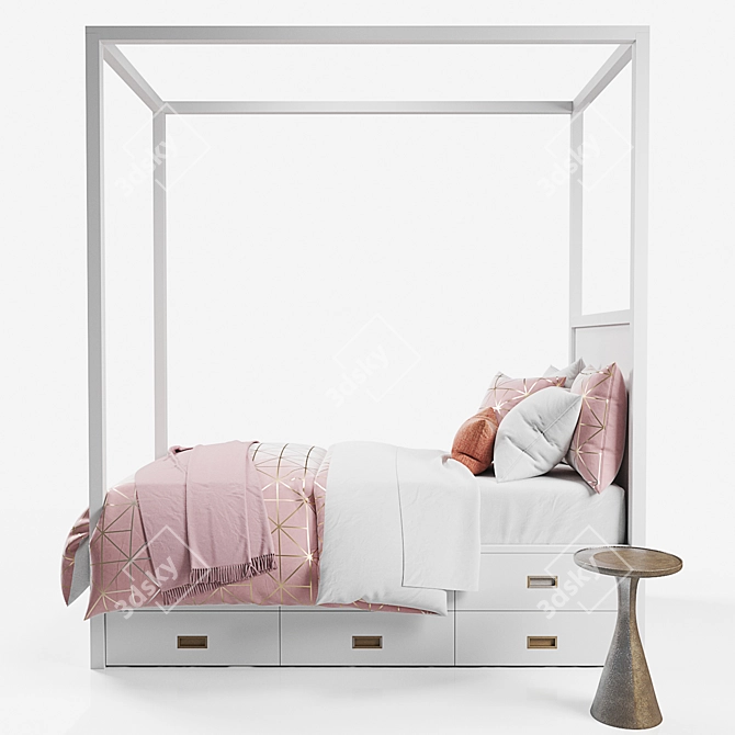 Elegant Avalon Canopy Bed: Stylish Trundle Option 3D model image 2
