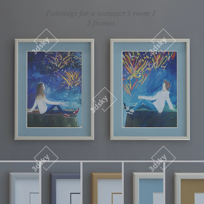 Teen Room Paintings: 5 Frame Options 3D model image 1