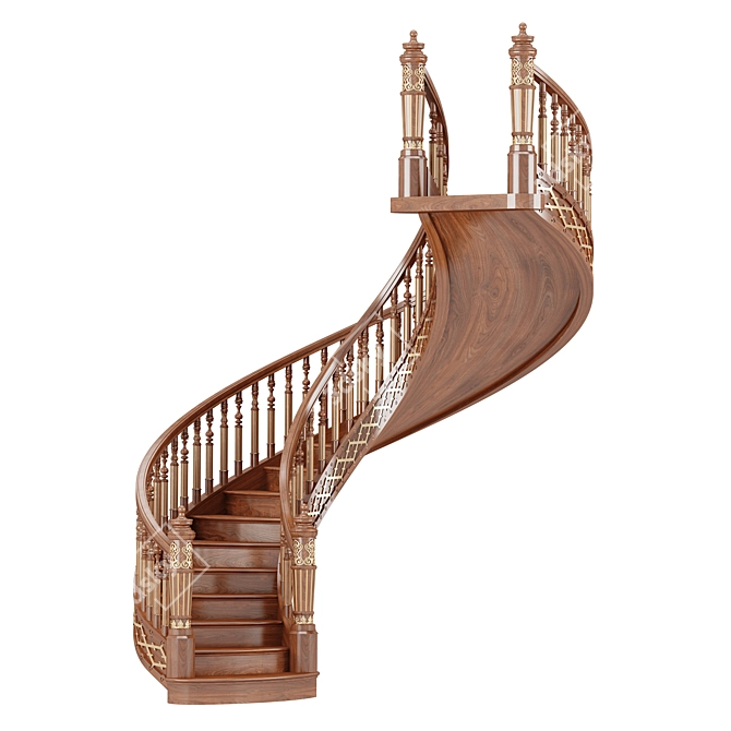 Wooden Spiral Staircase 3D model image 1