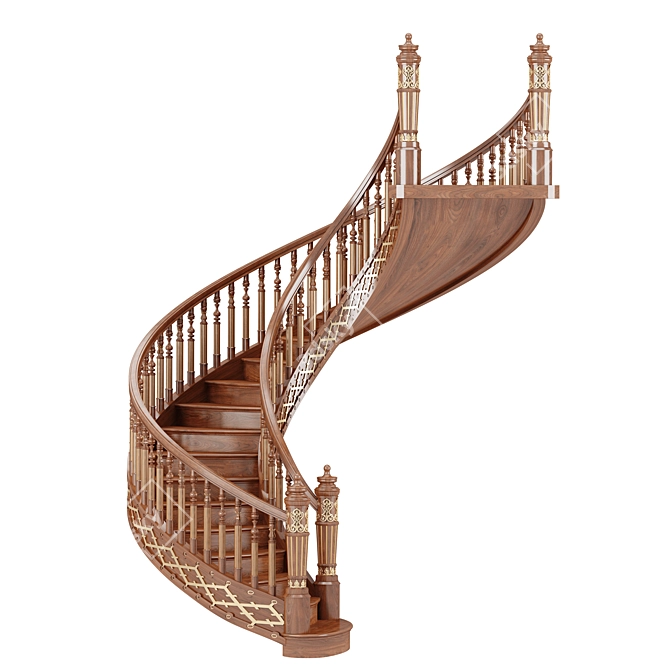 Wooden Spiral Staircase 3D model image 2