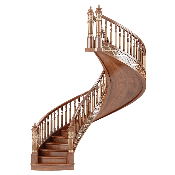 Wooden Spiral Staircase 3D model image 3