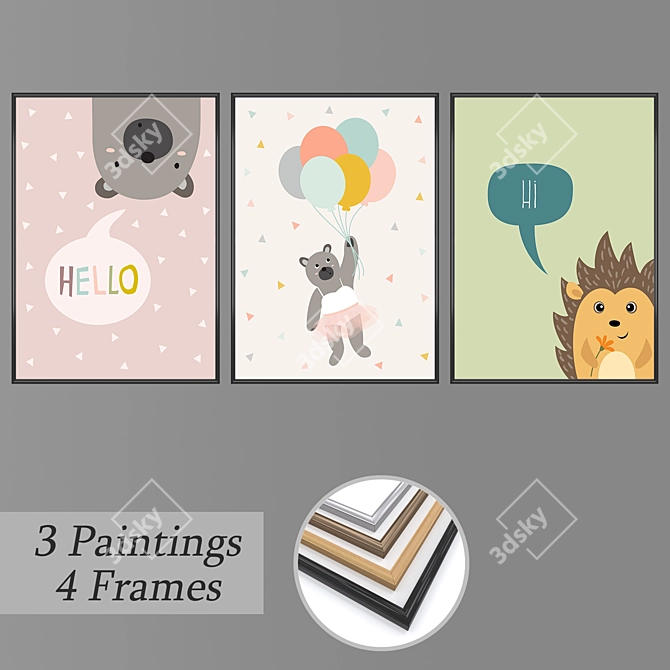 Unique Title: Modern Wall Art Set (3 Paintings, 4 Frame Options) 3D model image 1