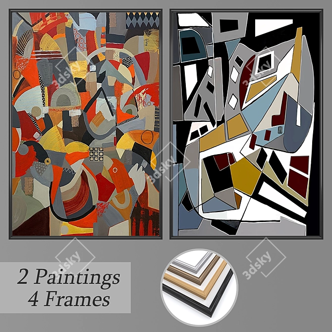 Modern Art Wall Paintings Set 3D model image 1