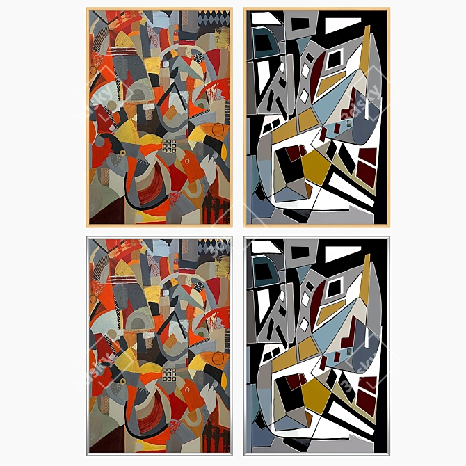 Modern Art Wall Paintings Set 3D model image 3