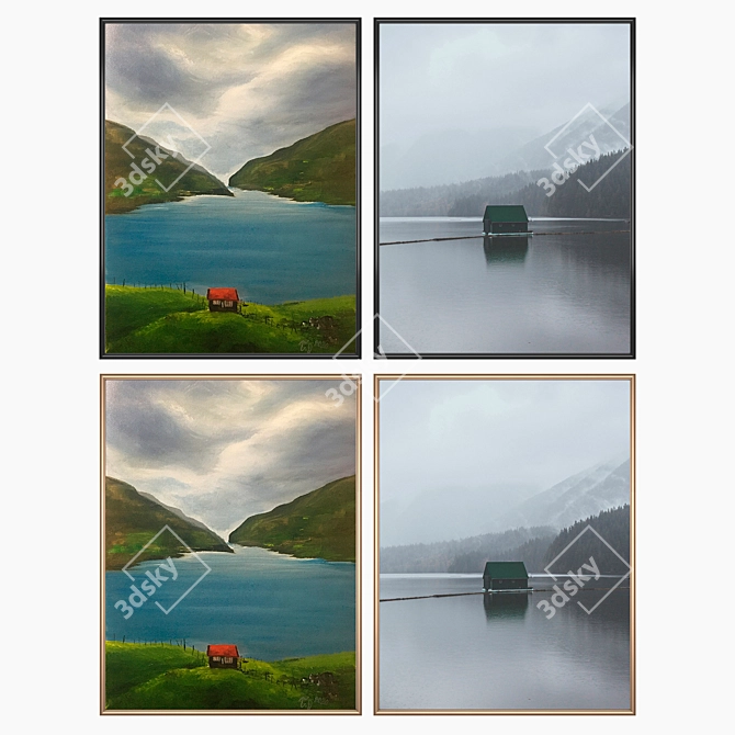 Modern Wall Art Set No 2202 | Varied Frame Options 3D model image 2