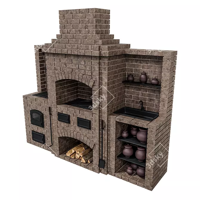 Brick BBQ Oven: Outdoor Visual Delight 3D model image 3