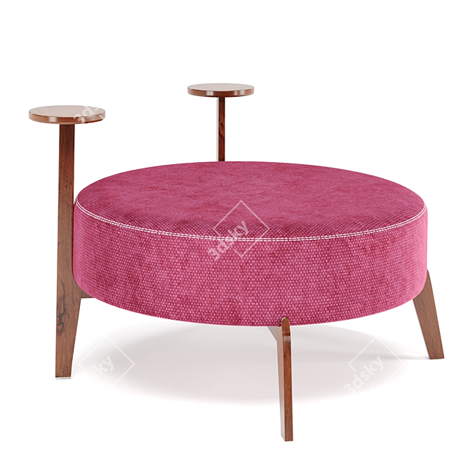 Adjustable Color Round Velvet Pouf 3D model image 3