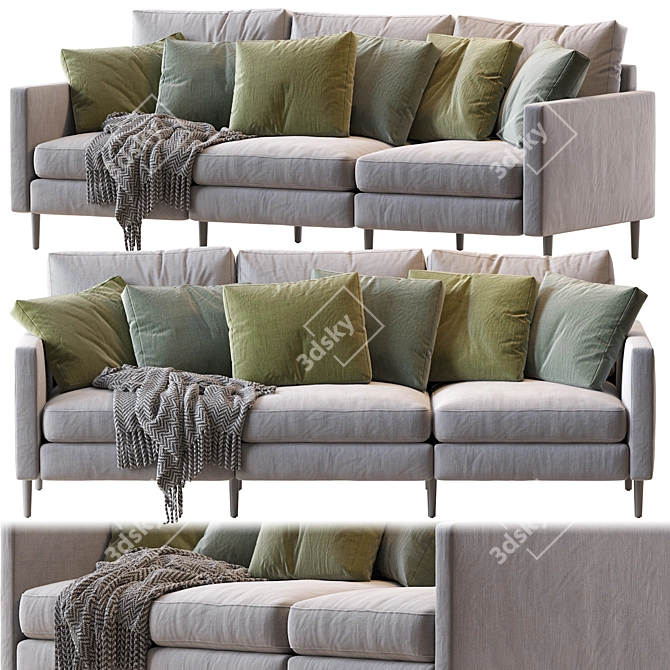 Modular 3-Seat Sofa, Stylish Design 3D model image 1