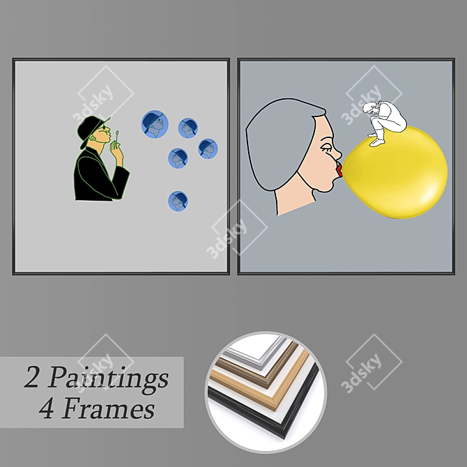 Modern Set of Wall Paintings 3D model image 1