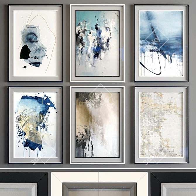 Abstract Art Frame - 6 Frames, White and Black (50x70cm) 3D model image 1