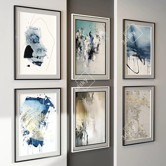 Abstract Art Frame - 6 Frames, White and Black (50x70cm) 3D model image 2