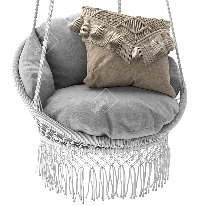 Boho Fringed Macrame Chair 3D model image 2