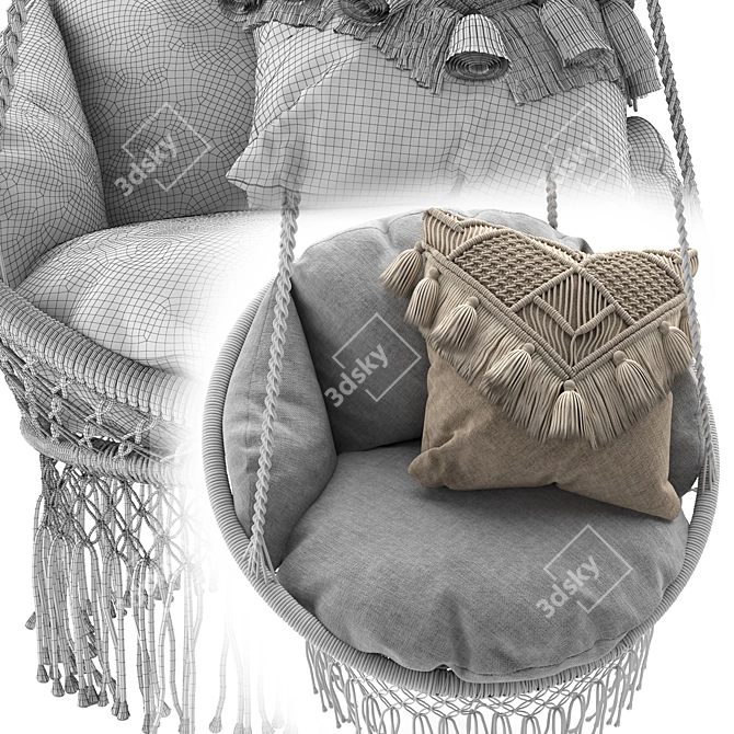 Boho Fringed Macrame Chair 3D model image 5