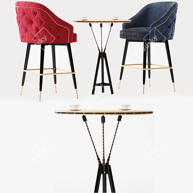 Elegant Tufted Bar Stool 3D model image 2