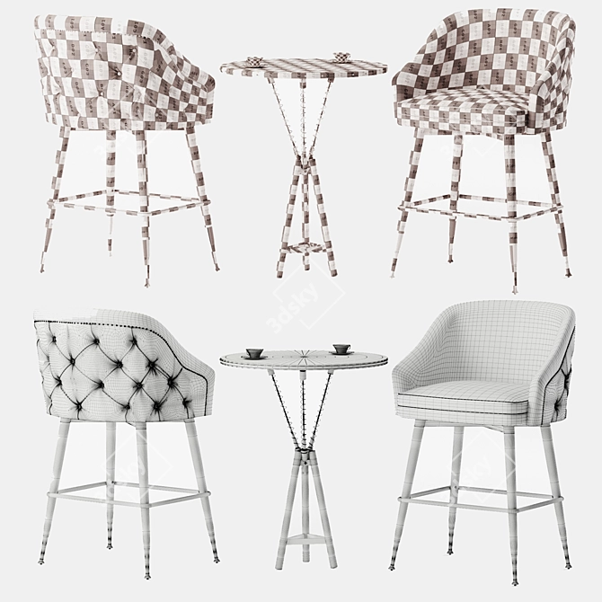 Elegant Tufted Bar Stool 3D model image 3