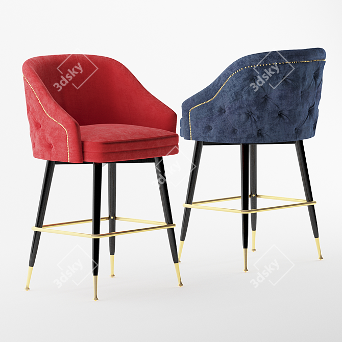 Elegant Tufted Bar Stool 3D model image 5