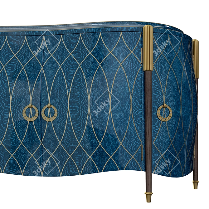 Lapis Blue Lacewood Bombe Sideboard 3D model image 4