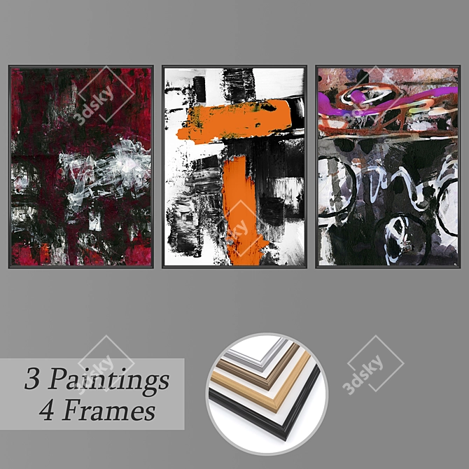 Gallery Collection: Set of 3 Wall Paintings 3D model image 1