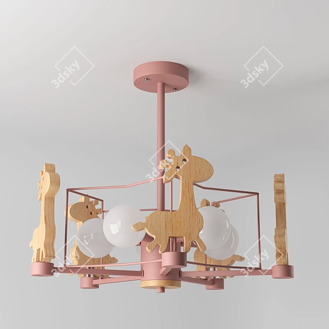 Minimalist Wooden Animal Pendant Chandelier 3D model image 1