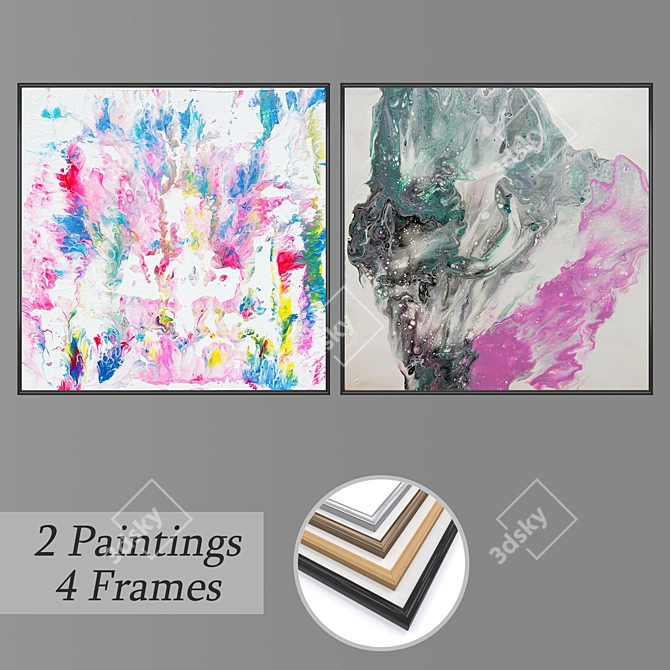 "Artistic Wall Decor Set with Multiple Frames 3D model image 1