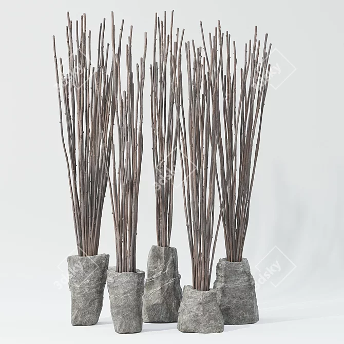 Rustic Branches Stone Vases 3D model image 1