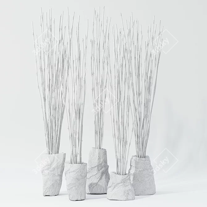 Rustic Branches Stone Vases 3D model image 2