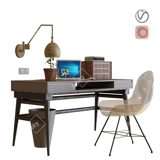 Modern Workstation Desk 3D model image 1