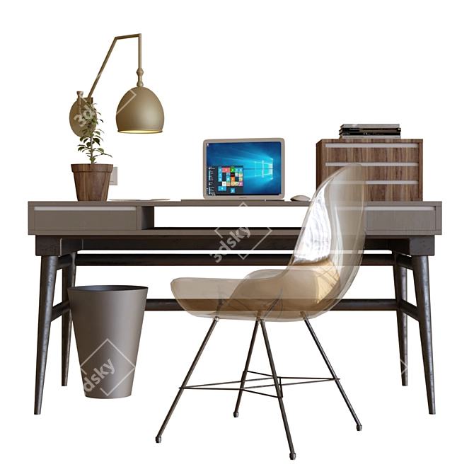 Modern Workstation Desk 3D model image 2