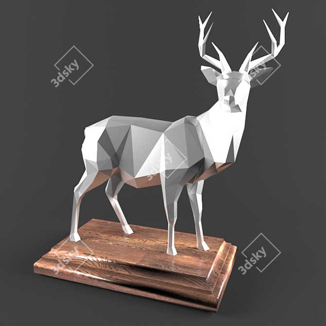 Artistic Deer Sculpture on Wooden Base 3D model image 1