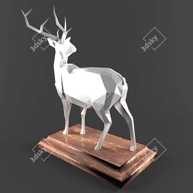 Artistic Deer Sculpture on Wooden Base 3D model image 2