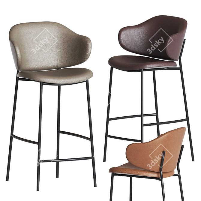 Sleek Leather and Metal Bar Stool 3D model image 1