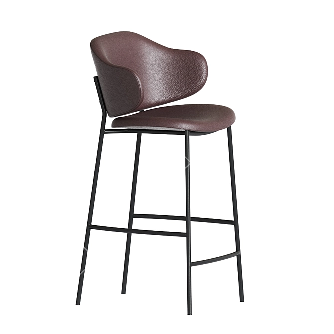 Sleek Leather and Metal Bar Stool 3D model image 3