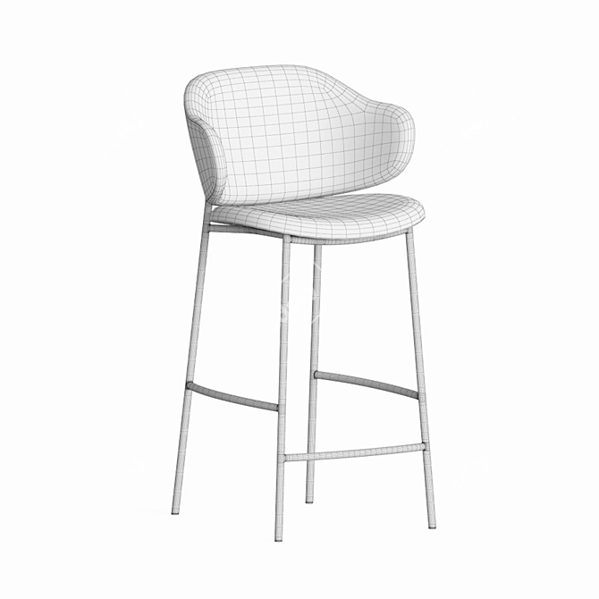 Sleek Leather and Metal Bar Stool 3D model image 4