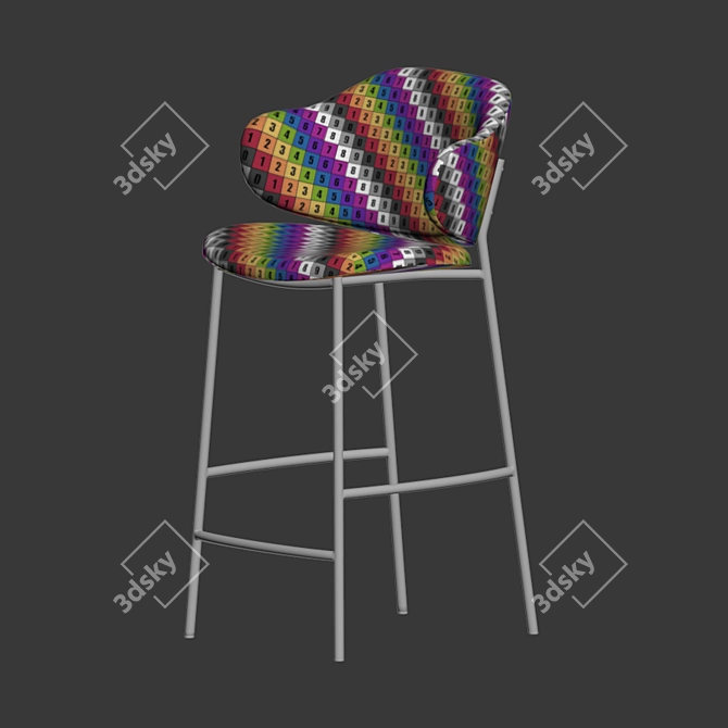 Sleek Leather and Metal Bar Stool 3D model image 5