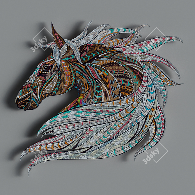 Etno Horse Wood Art 100x100 cm 3D model image 2