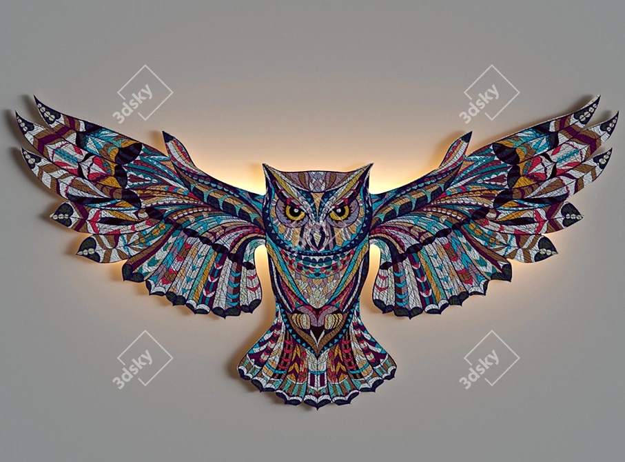 Ethno Owl Tree Art 3D model image 2