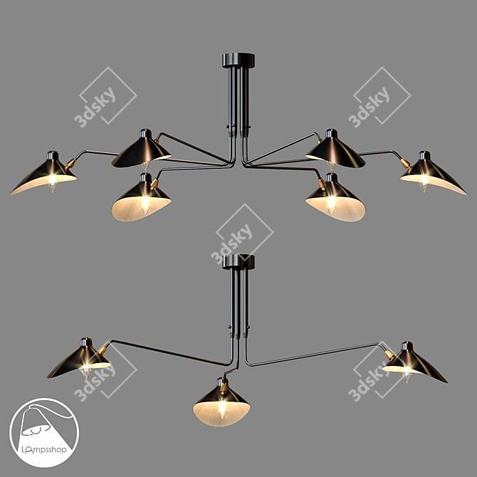 Elegant Spider Mouille Chandelier 3D model image 3