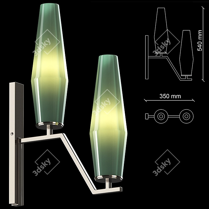 Polished Nickel Green Glass Wall Lamp 3D model image 2