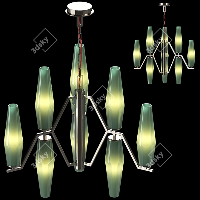 Elegant Green Blown Glass Chandelier 3D model image 1