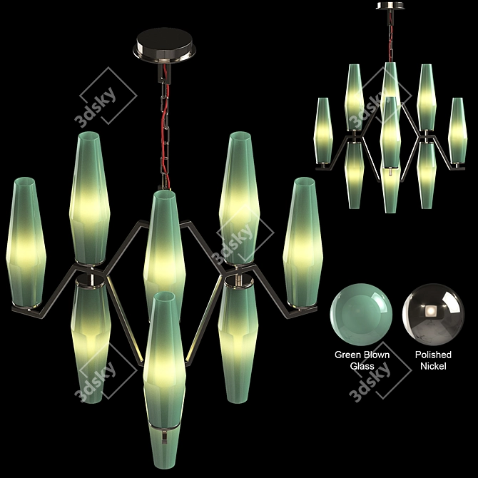 Elegant Green Blown Glass Chandelier 3D model image 2