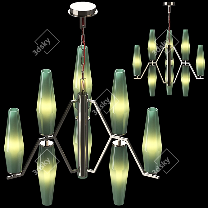 Elegant Green Blown Glass Chandelier 3D model image 10
