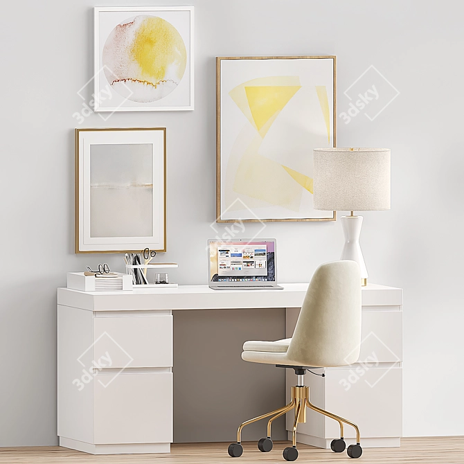 West Elm Office Set: Desk, Chair & Lamp 3D model image 1