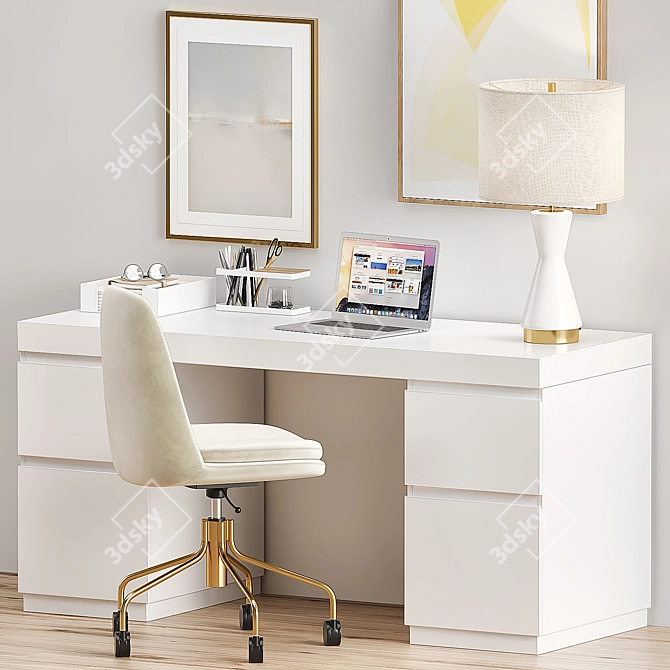 West Elm Office Set: Desk, Chair & Lamp 3D model image 3