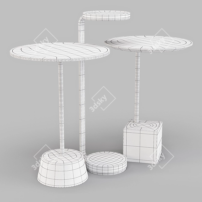 Sleek Marble and Metal Side Tables Set 3D model image 4